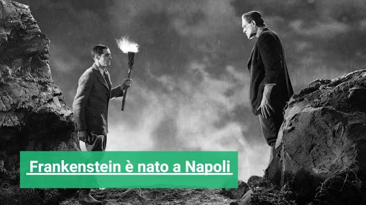 Frankenstein del 1831: la creatura e Victor Frankenstein con una torcia